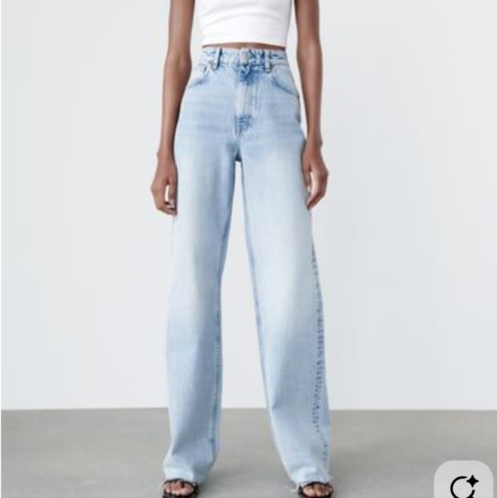 Zara High Rise Full Length Distressed Hem Jeans Brand New With Tags - Picture 16 of 16
